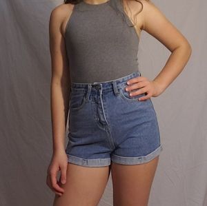 A grey high neck bodysuit